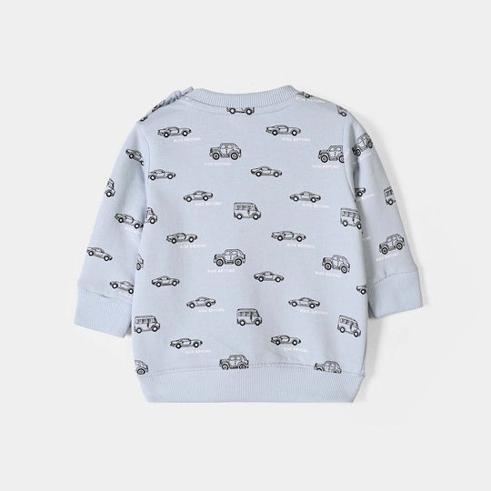 Infant Boys Cotton Terry Sweat Shirt Cars-Blue.Fog