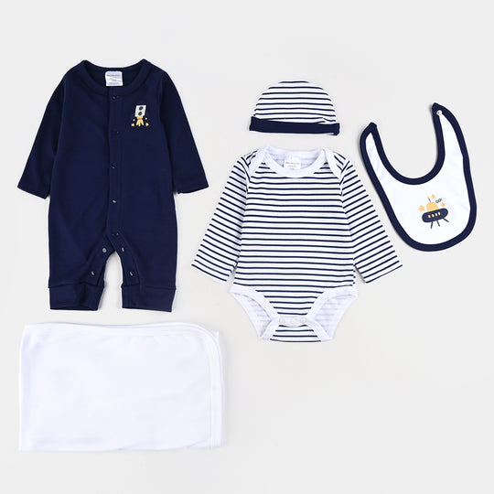 Infant Boys Cotton Interlock 5 PC Set-Navy/Stripe