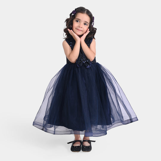 Girl Sequence Fancy Frock Glow-B-Navy Blue