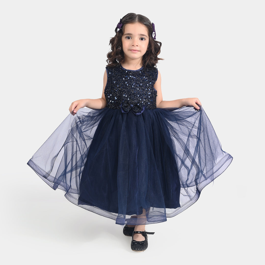 Girl Sequence Fancy Frock Glow-B-Navy Blue