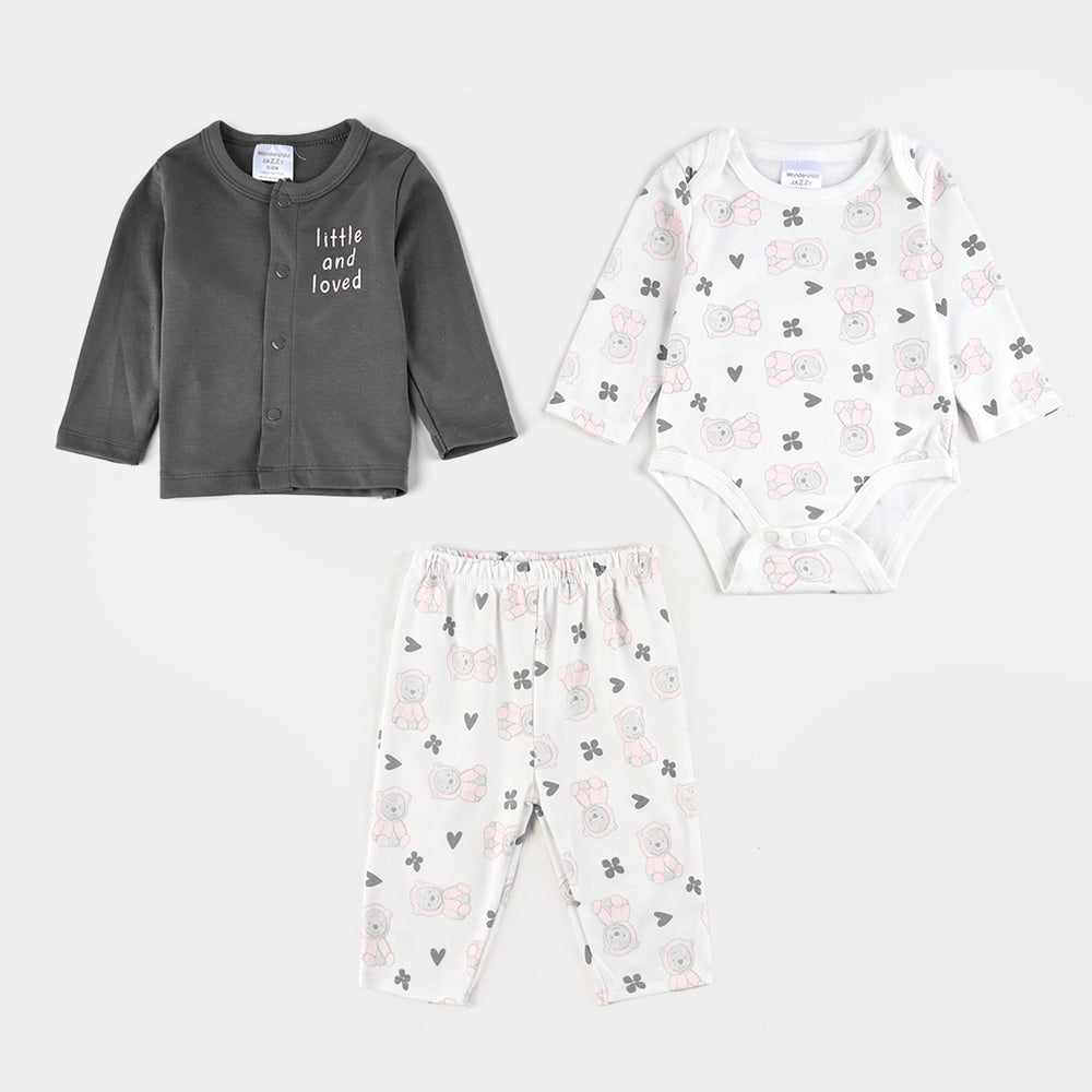 Infant Girls Cotton Interlock 7 PC Set-Grey/White