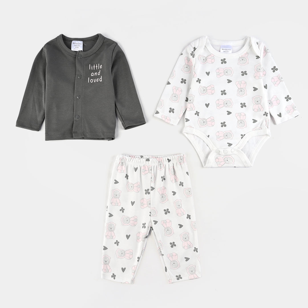 Infant Girls Cotton Interlock 7 PC Set-Grey/White