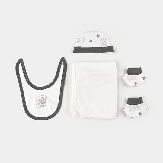 Infant Girls Cotton Interlock 7 PC Set-Grey/White