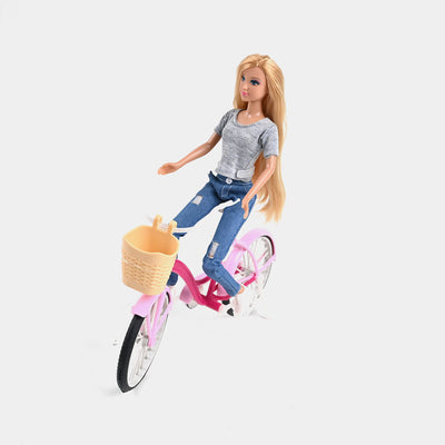 Defa Lucy Doll With Stylish Pink Bicycle