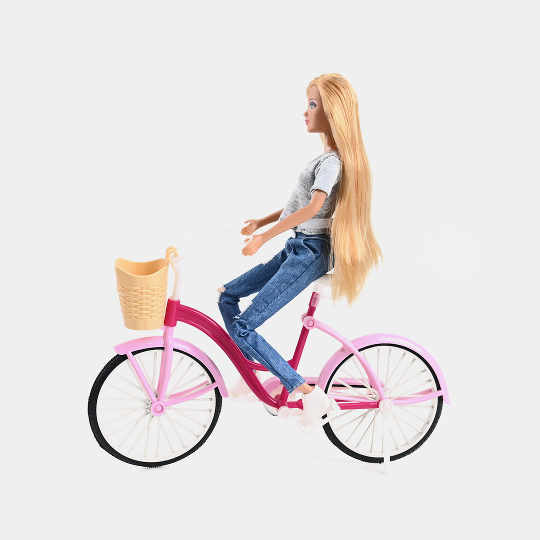 Defa Lucy Doll With Stylish Pink Bicycle