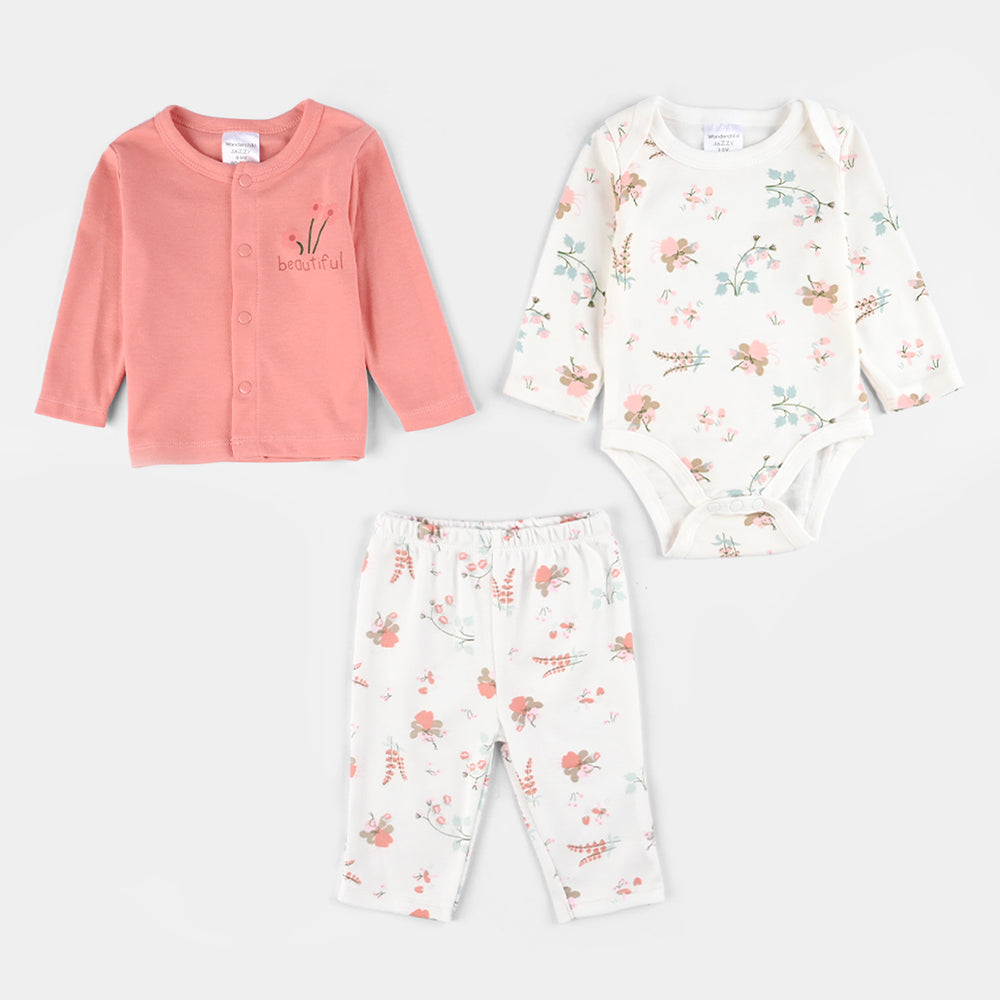 Infant Girls Cotton Interlock 7 PC Set-Peach/White