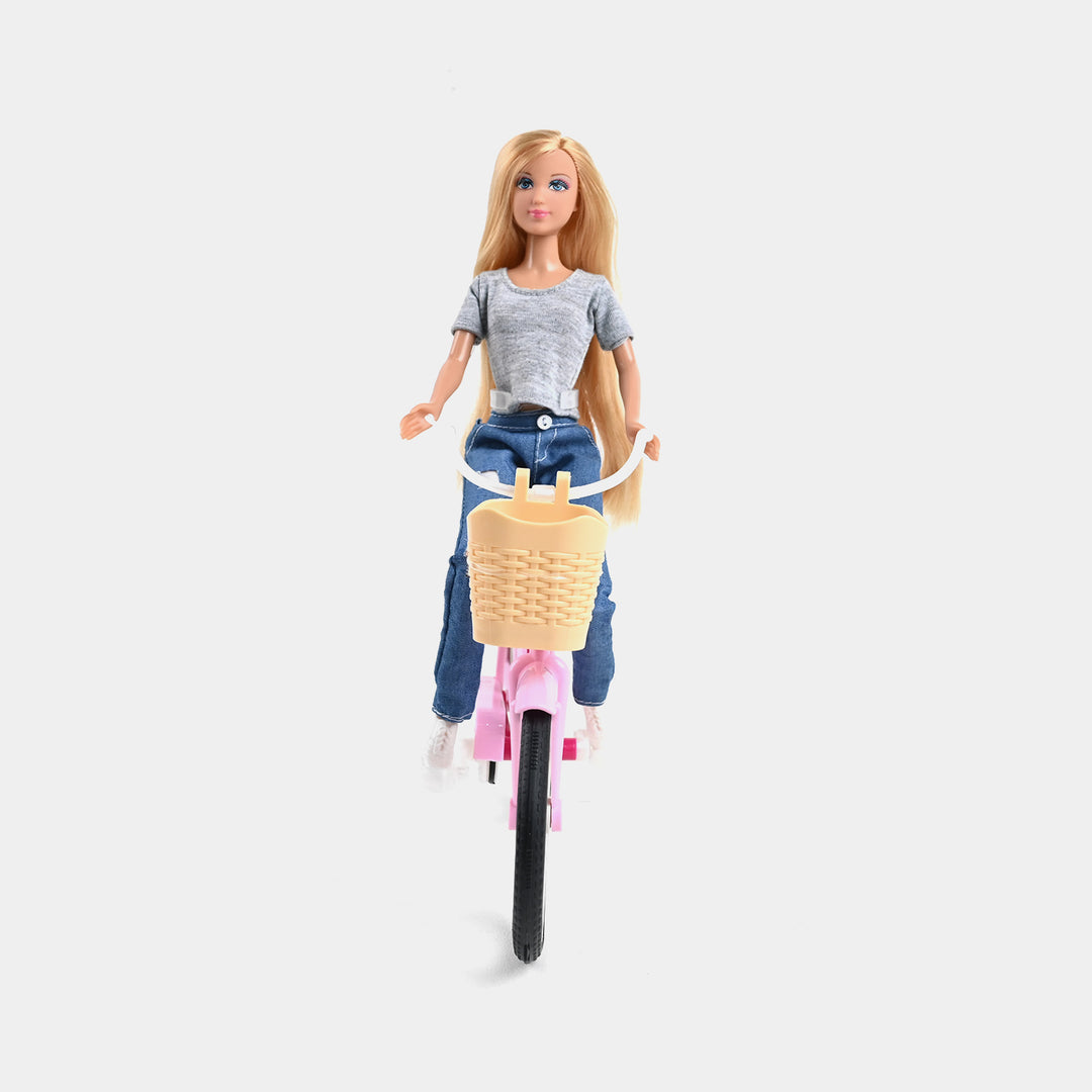 Defa Lucy Doll With Stylish Pink Bicycle