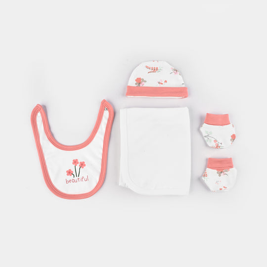 Infant Girls Cotton Interlock 7 PC Set-Peach/White