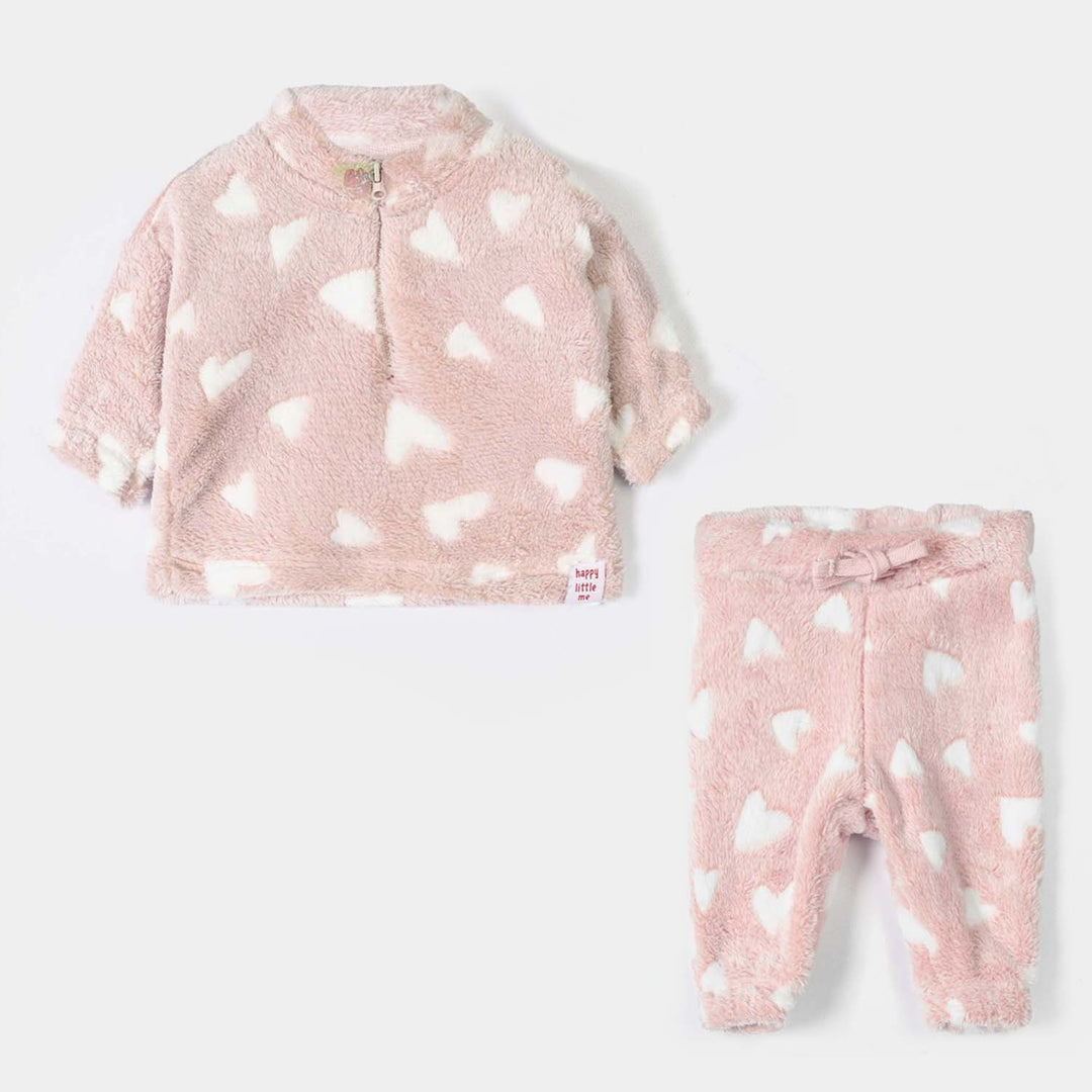 Infant Girls Sherpa 2Pcs Suit Little Hearts-PINK