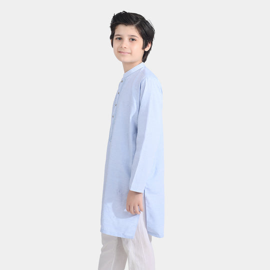 Boys Poly Viscose Embroidered Kurta (Slub EMB)-L.Blue