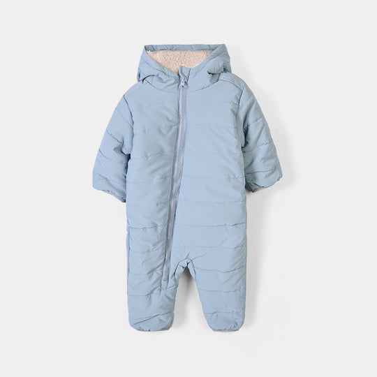 Infant Boys Puffer Romper Hooded Bear- BLUE