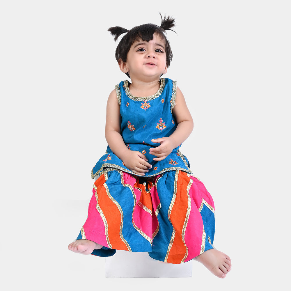 Infant Girls Raw Silk 3Pcs Suit Bazaar-Blue