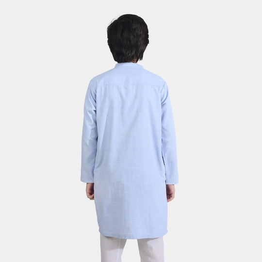 Boys Poly Viscose Embroidered Kurta (Slub EMB)-L.Blue