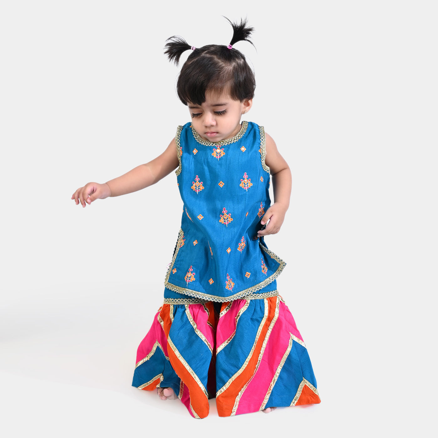 Infant Girls Raw Silk 3Pcs Suit Bazaar-Blue