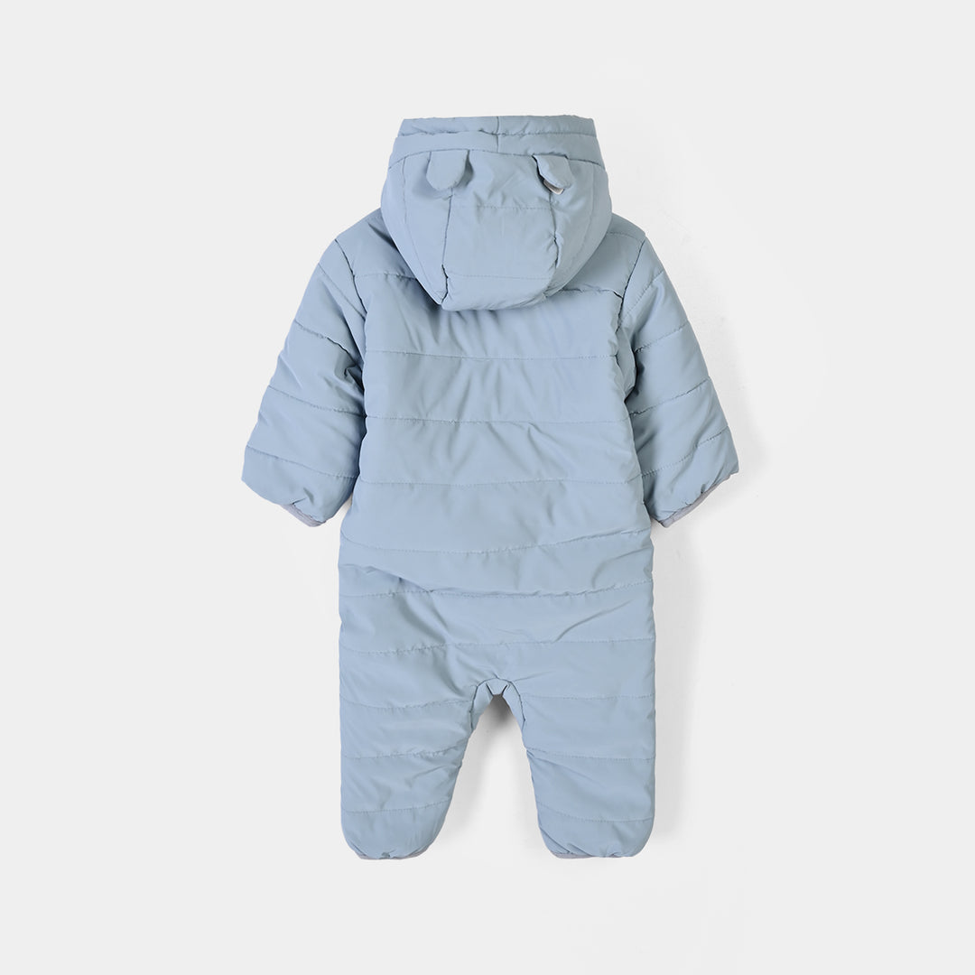 Infant Boys Puffer Romper Hooded Bear- BLUE