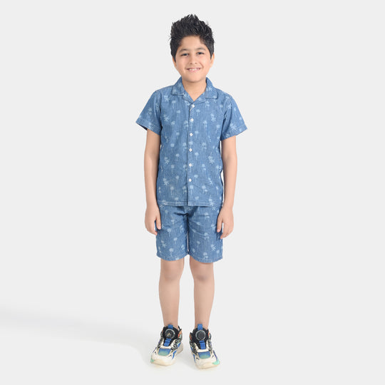 Boys Denim Suit Palm Trees-Blue
