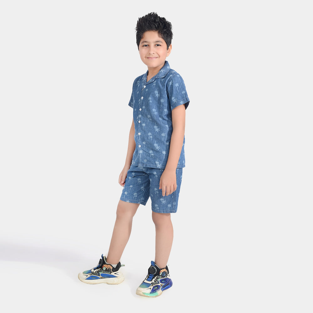 Boys Denim Suit Palm Trees-Blue