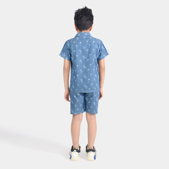 Boys Denim Suit Palm Trees-Blue