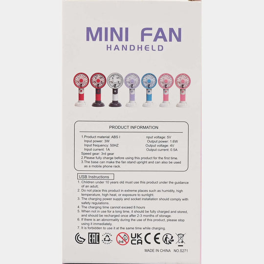 Portable Rechargeable Small Handheld Fan with Night Light and USB Charging