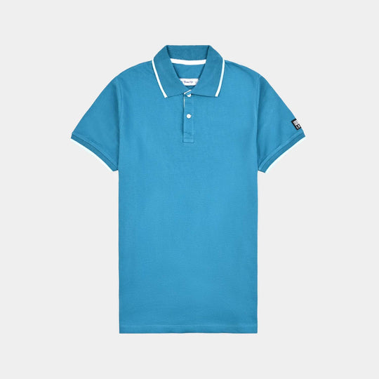 Teen Boys Jumbo Pique Polo-Blue
