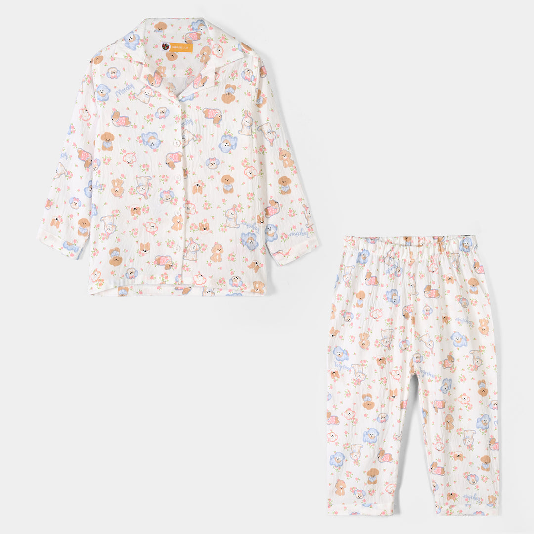 Girls Linen Viscose Nightwear Friends - Off White