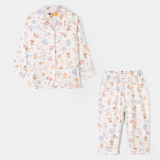 Girls Linen Viscose Nightwear Friends - Off White