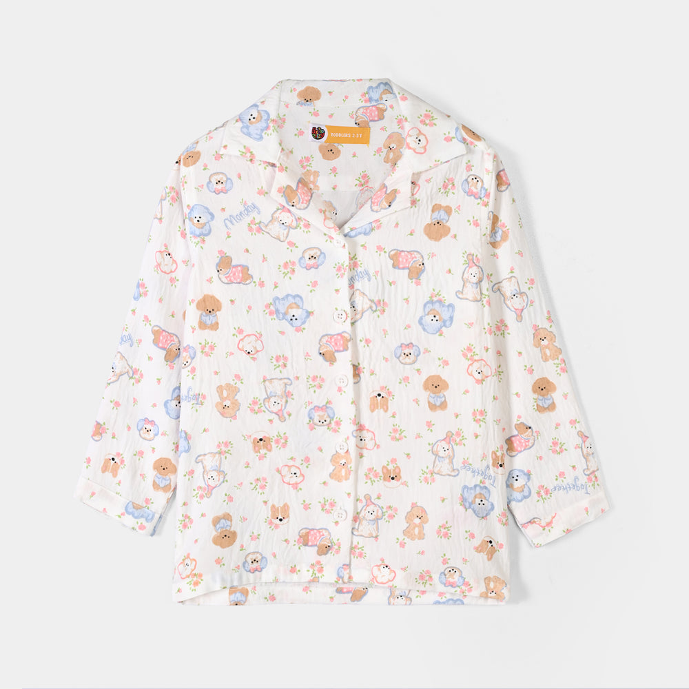 Girls Linen Viscose Nightwear Friends - Off White