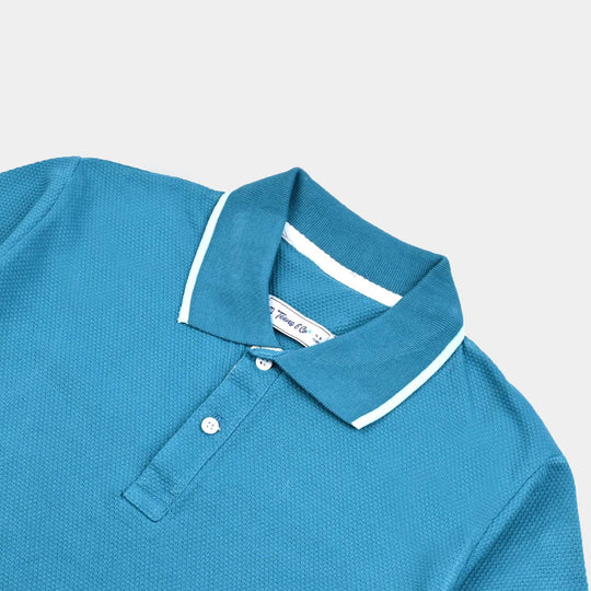 Teen Boys Jumbo Pique Polo-Blue