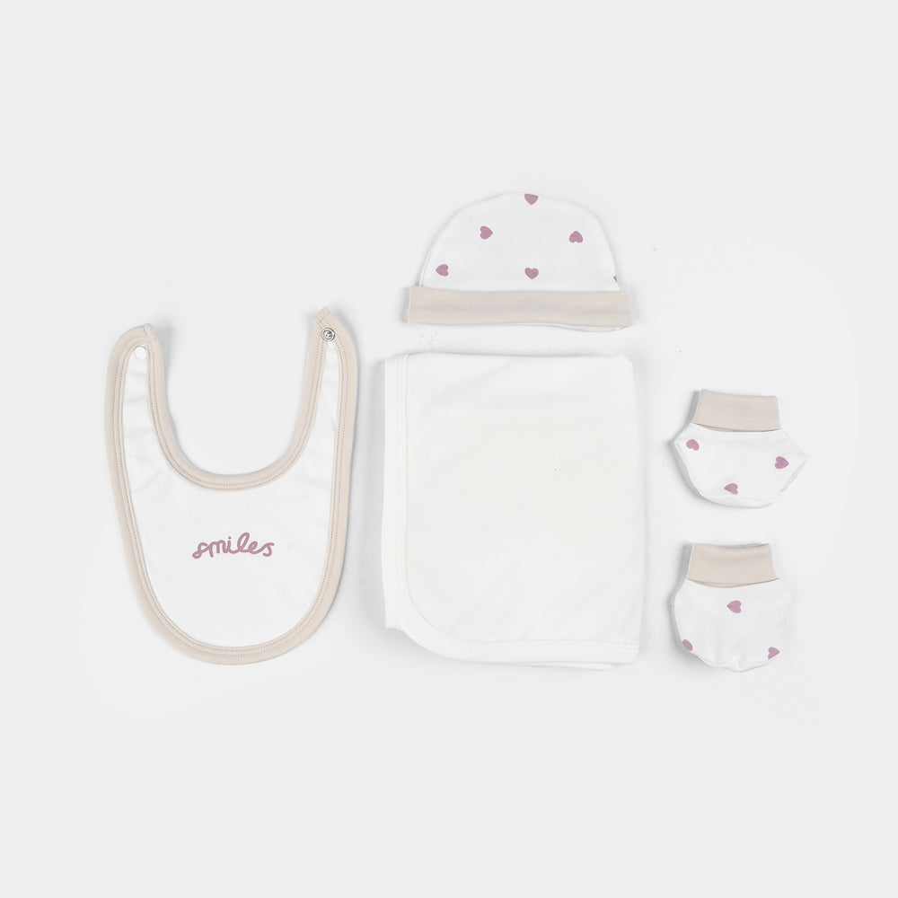 Infant Girls Cotton Interlock 7 PC Set-Beige/White