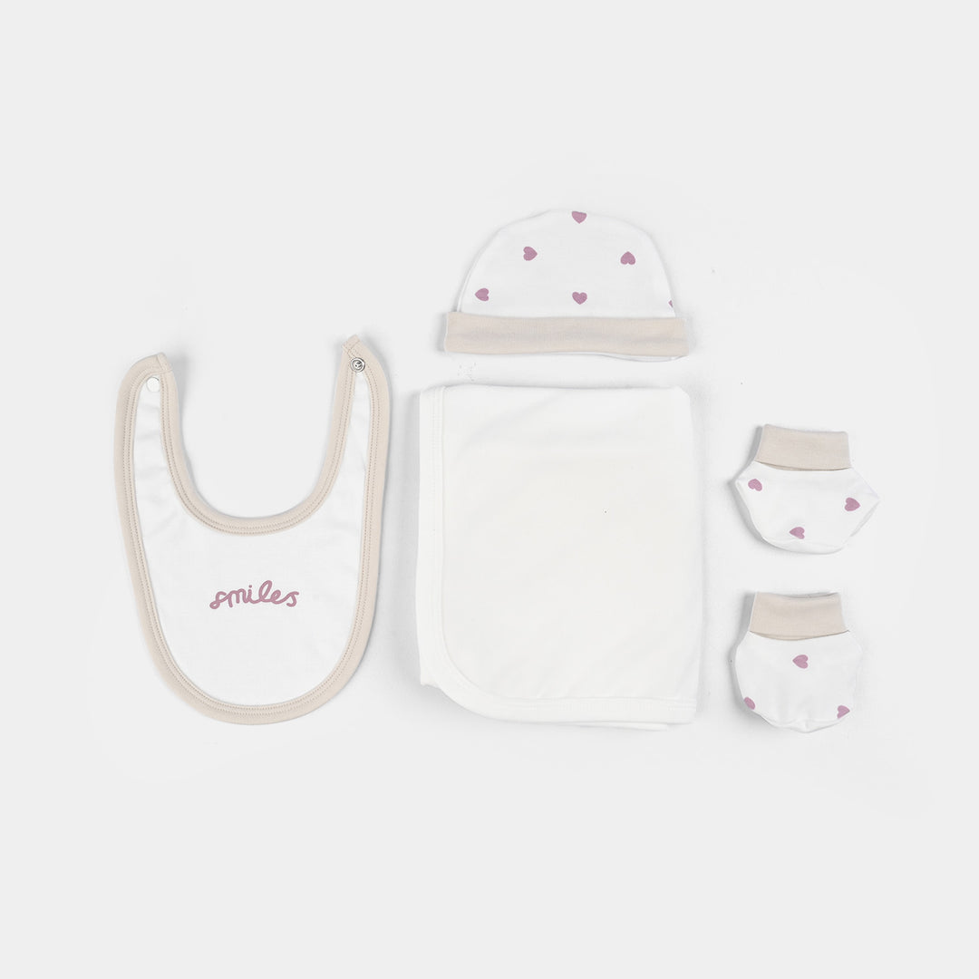 Infant Girls Cotton Interlock 7 PC Set-Beige/White