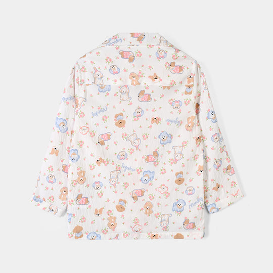 Girls Linen Viscose Nightwear Friends - Off White
