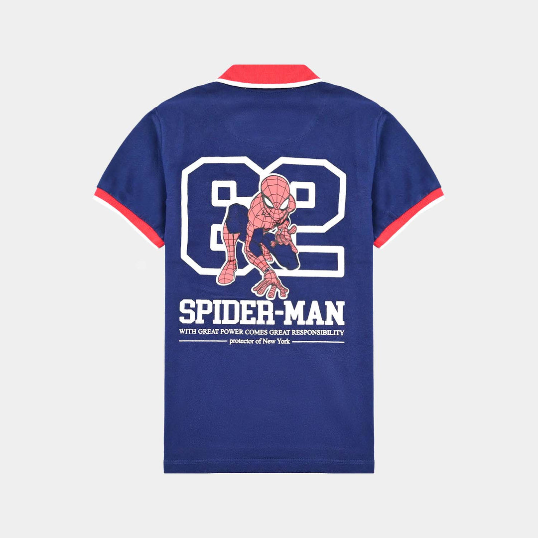 Boys Jumbo Pique Polo-Navy Blue