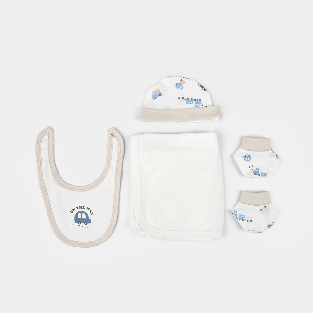 Infant Boys Cotton Interlock 7 PC Set-Beige/White