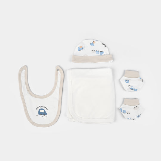 Infant Boys Cotton Interlock 7 PC Set-Beige/White