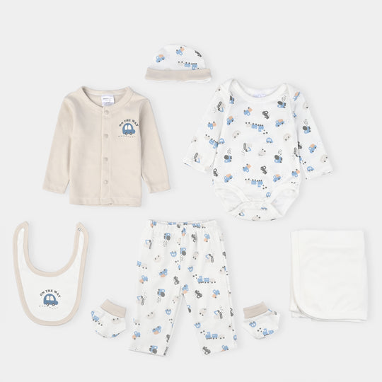 Infant Boys Cotton Interlock 7 PC Set-Beige/White