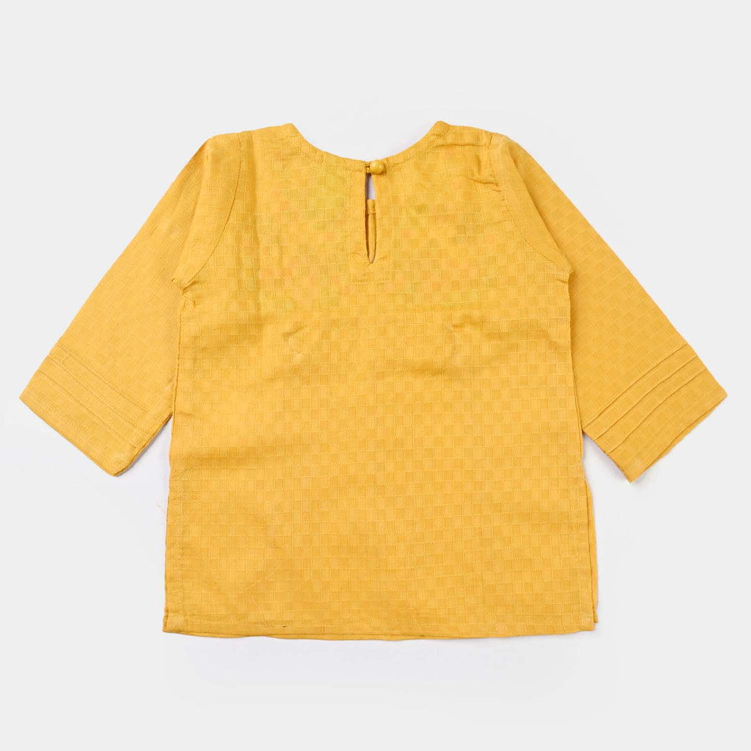 Infant Girls Dobby EMB Kurti Magical Garden-Mustard