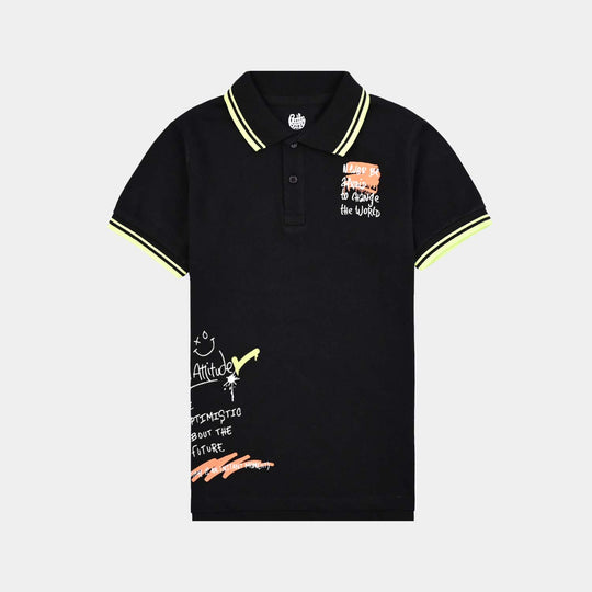 Boys Cotton PK Polo Attitude-Jet Black