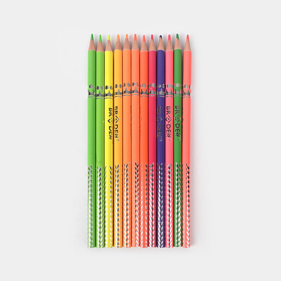 Braden Fluorescent 12 Color Pencils | Bright & Smooth