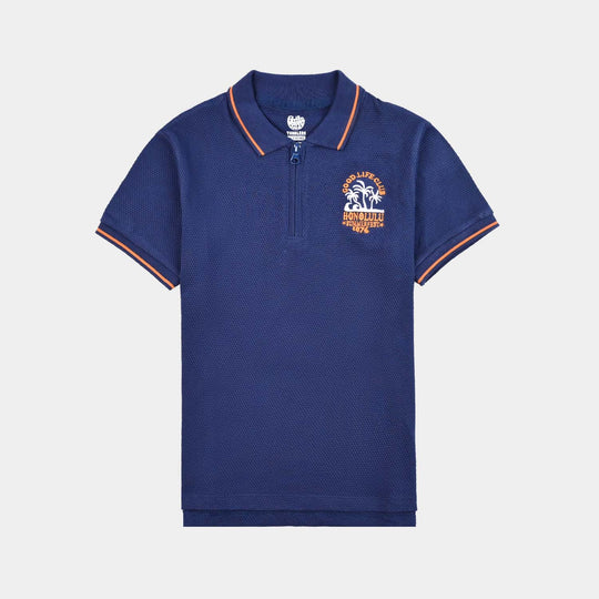 Boys Cotton PK Polo Good Life Club-Navy Blue
