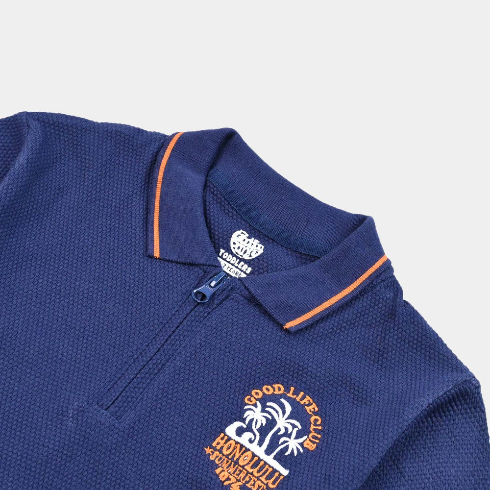 Boys Cotton PK Polo Good Life Club-Navy Blue