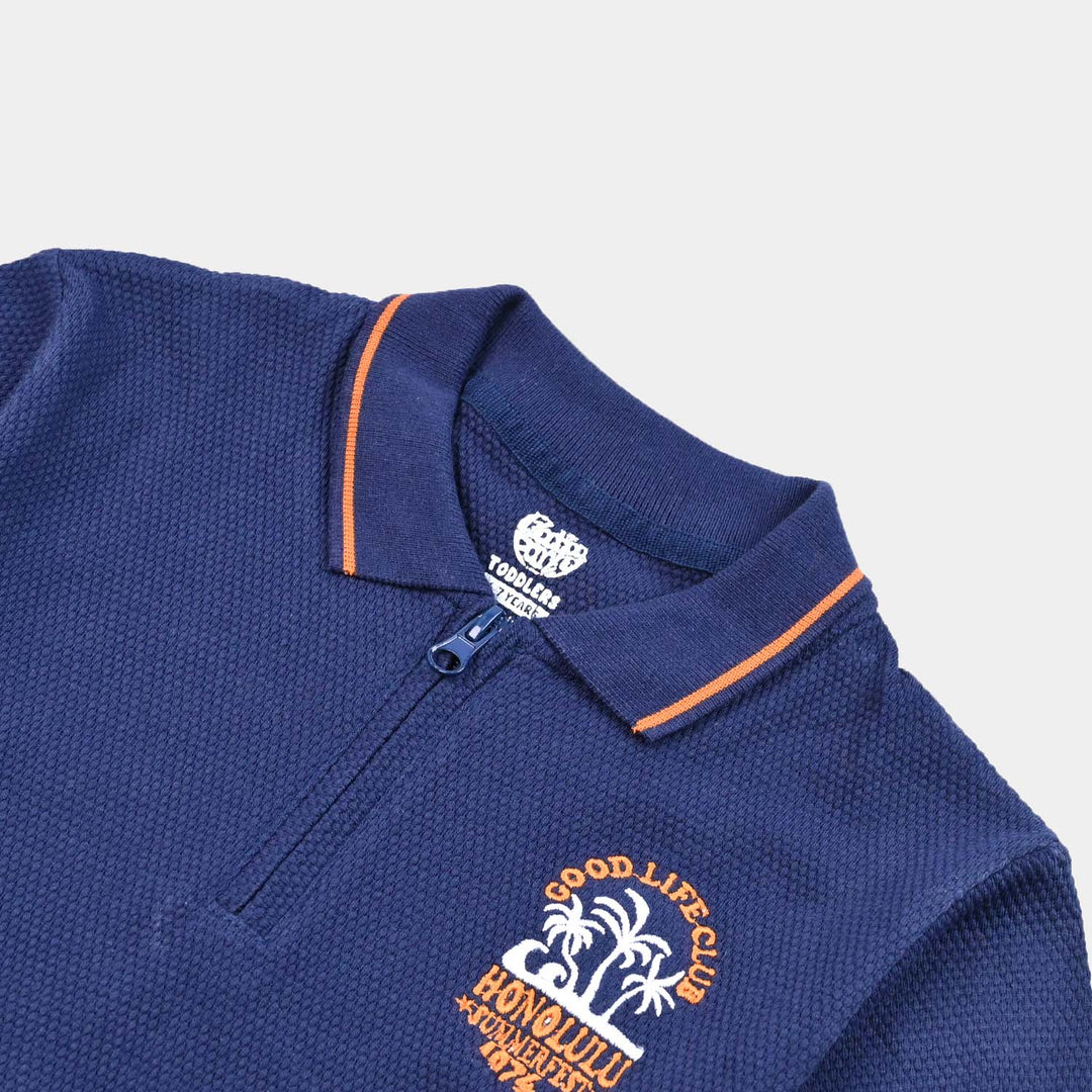 Boys Cotton PK Polo Good Life Club-Navy Blue