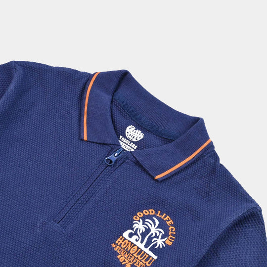 Boys Cotton PK Polo Good Life Club-Navy Blue