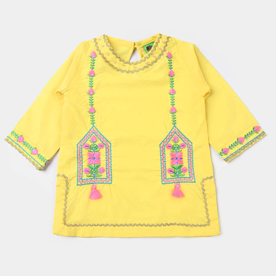 Infant Girls Cotton Slub EMB 2PC Suit Neon Garden-B.Yellow