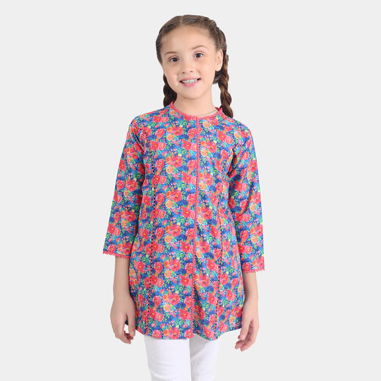 Girls Cotton Poplin Printed Kurti Floral-Multi