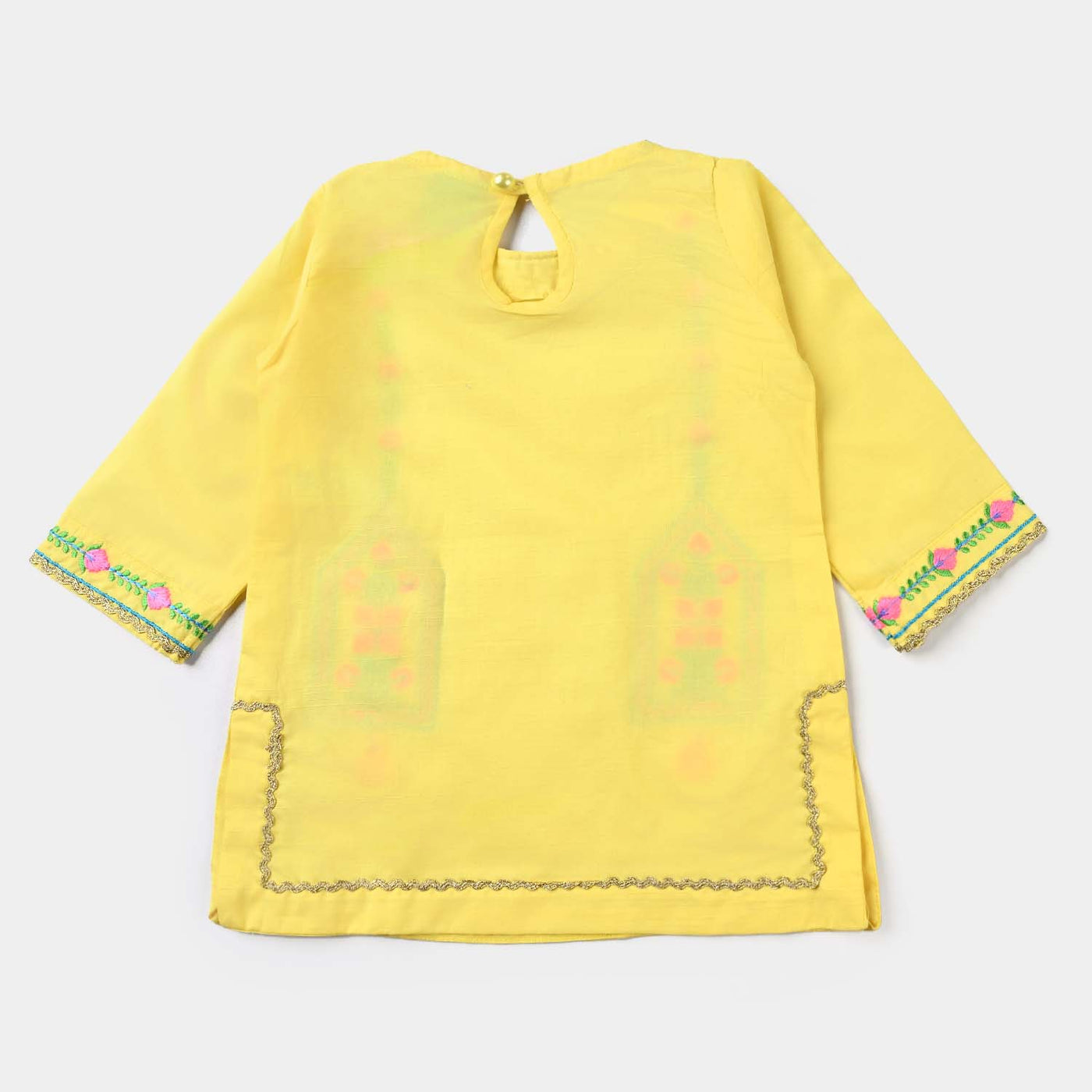 Infant Girls Cotton Slub EMB 2PC Suit Neon Garden-B.Yellow