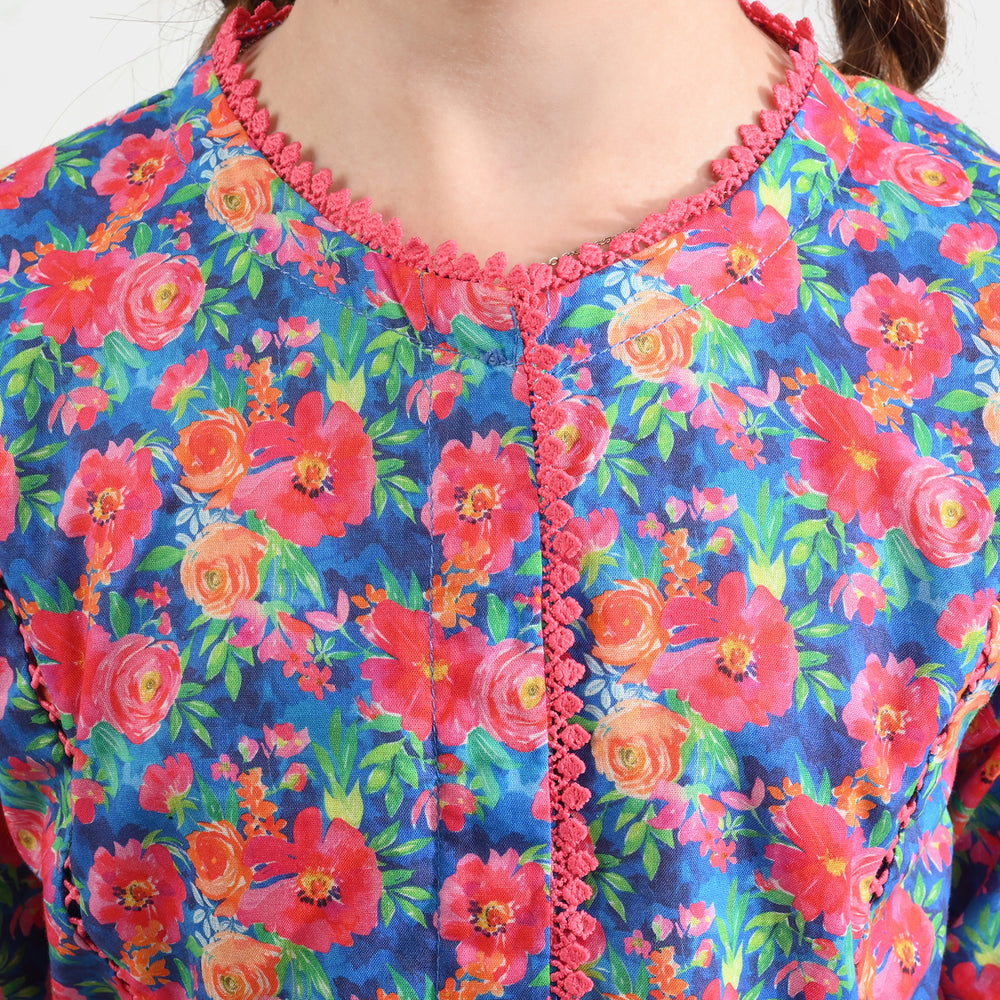 Girls Cotton Poplin Printed Kurti Floral-Multi