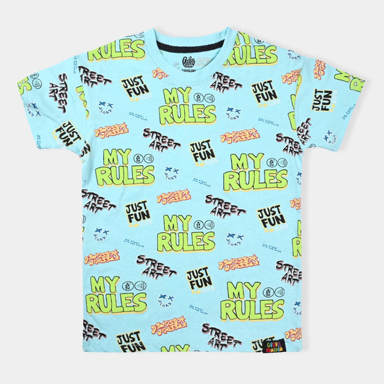 Boys Slub Jersey T-Shirt H/S My Rules-T. Turquoise