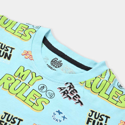 Boys Slub Jersey T-Shirt H/S My Rules-T. Turquoise