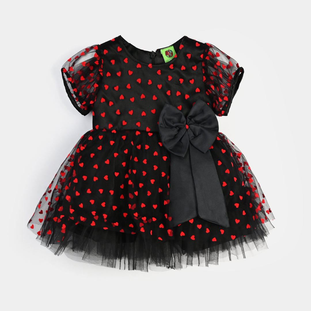 Infant Girls Velvet Fancy Frock-Heart-Red
