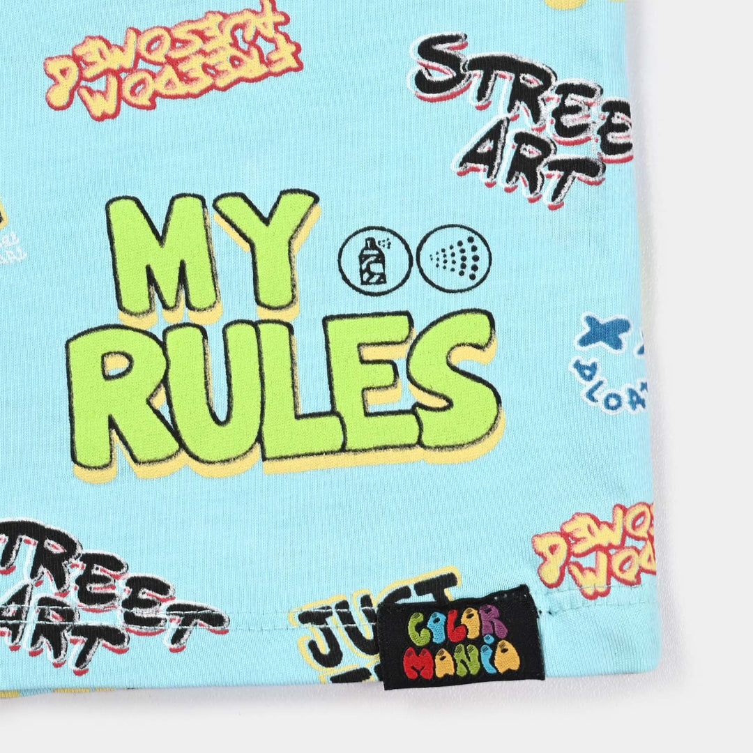 Boys Slub Jersey T-Shirt H/S My Rules-T. Turquoise